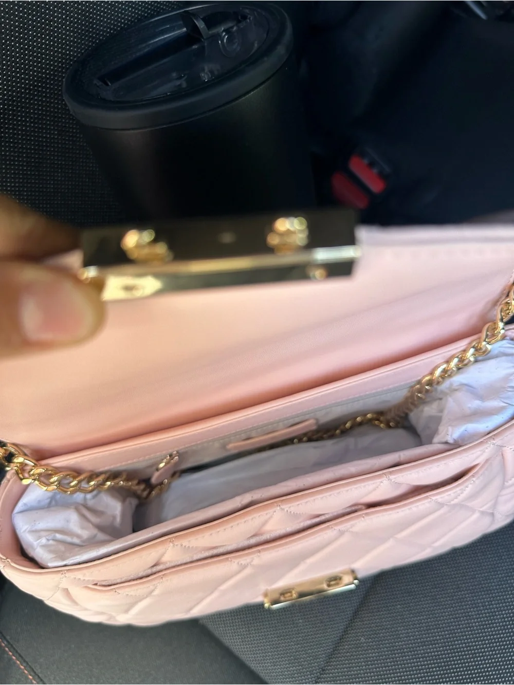 kate spade Quilted Leather Shoulder Bag in Light Pink with Gold Chain